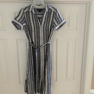 Blue & White Stripe Shirt Dress with Wrap Belt Size 2
